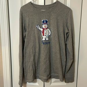 Life is Good Grey Peace Snowman Long Sleeve Shirt